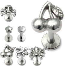 316L Steel Lip Jewellery Threaded Skull Lip Ring Piercing